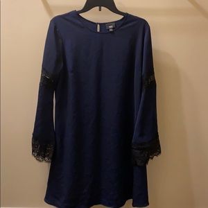 Navy long sleeved dress with black lace accents